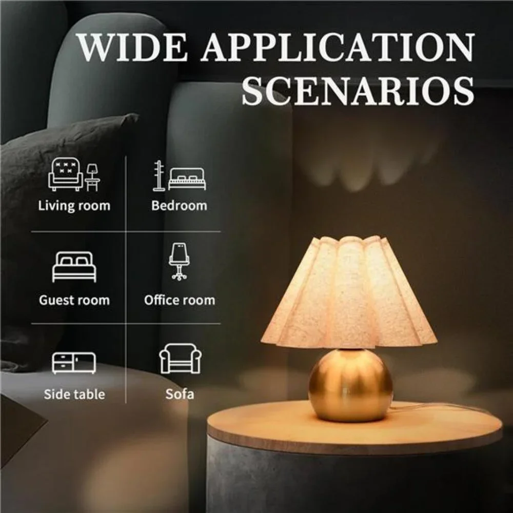 Gold bedside table lamp small nightstand light brass modern bedroom decor